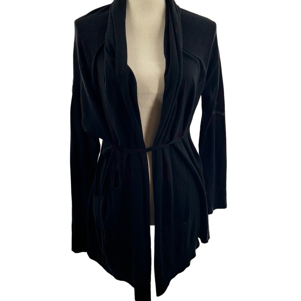 Vince Tie Front Cardigan Sweater L Black Cashmere Blend Minimalist Capsule